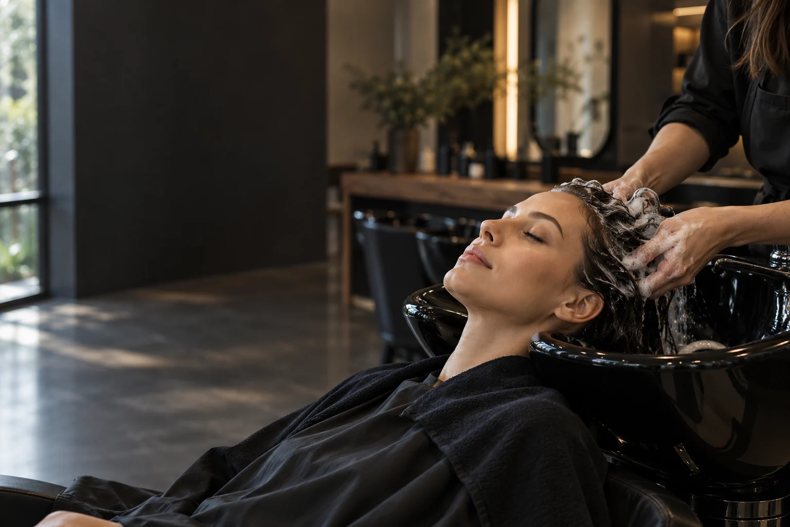Haarwäsche im Salon – Bildwelt zum Studioalltag